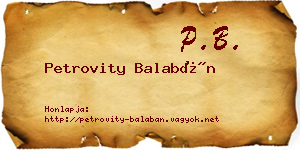 Petrovity Balabán névjegykártya
